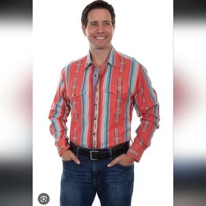 Scully Striped Multicolor 100% Cotton Men's Wester Snap Button Up Shirt_XXL